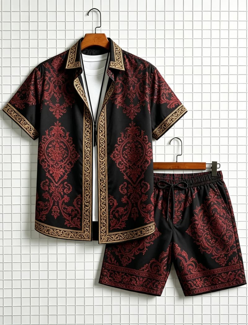 Summer Outdoor Clothing - Herenset met etnische print, korte mouwen,
