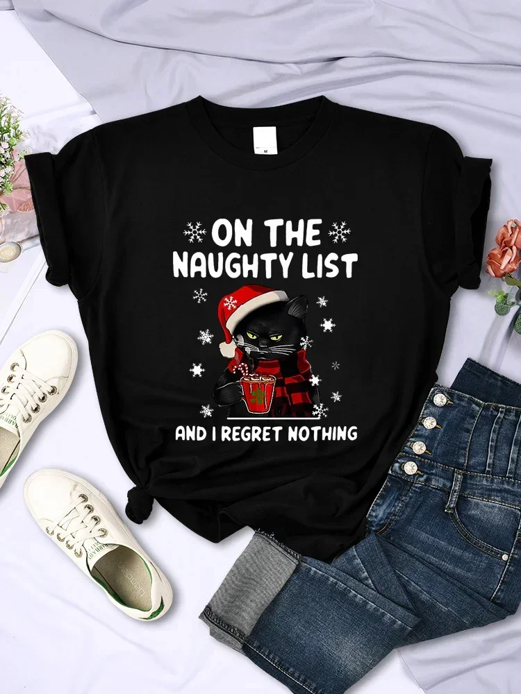 Summer Clothing List - KERST Vrouwelijke T-shirts SANTA CAT OP