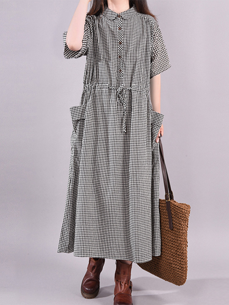 Mode vintage jurk geruite trek - Summer Clothing Drawing recensie en prijs